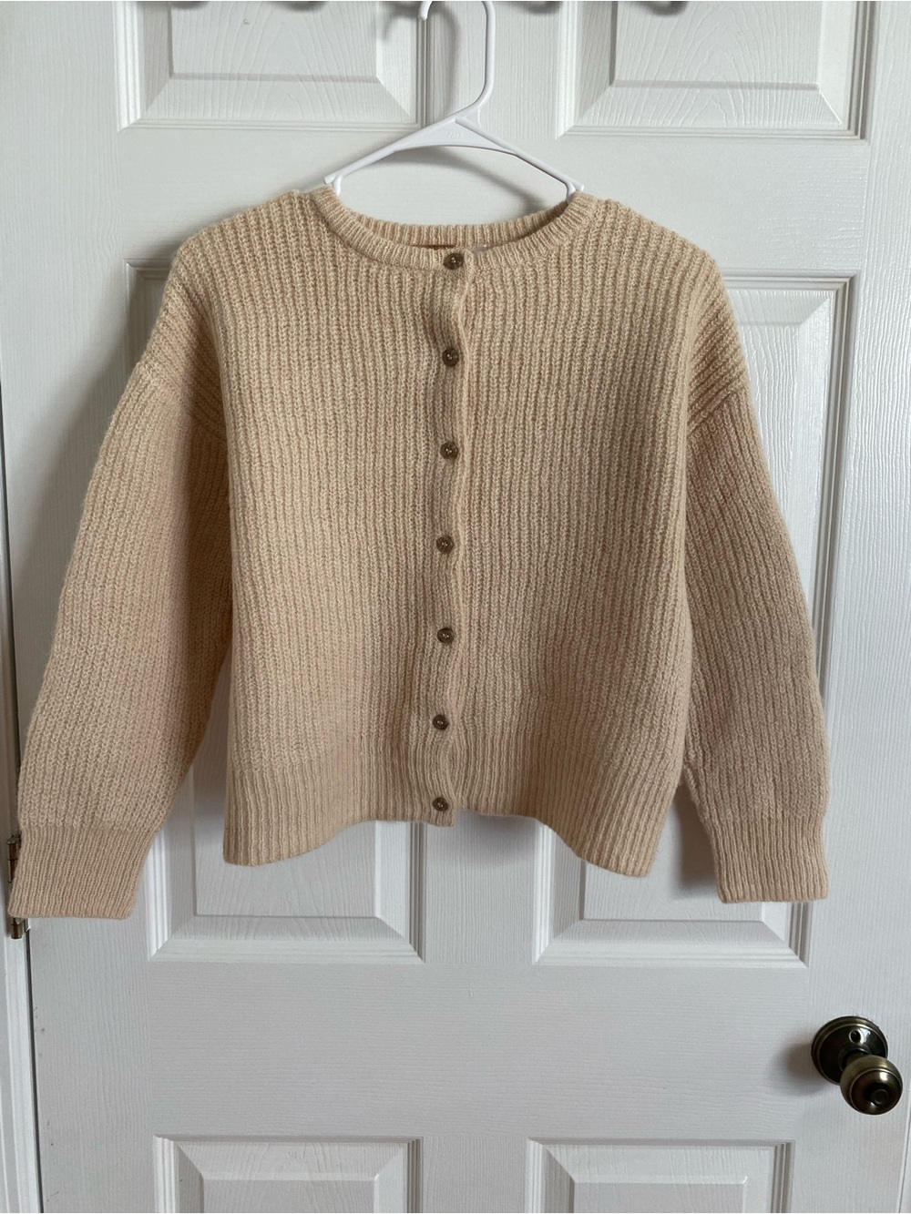 Elie Tahari Beige Ribbed Wool Blend Button-Front Cardigan
